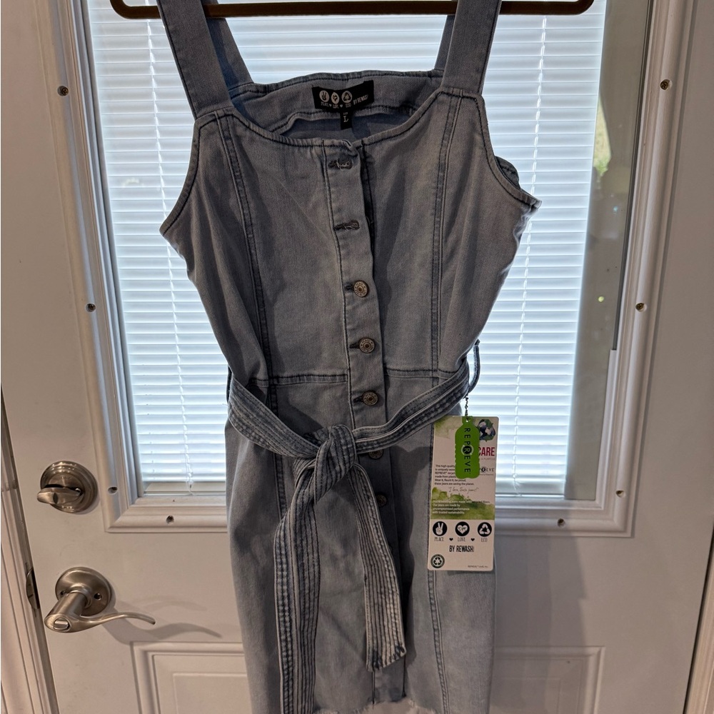Denim Button-Down Dress with Belt